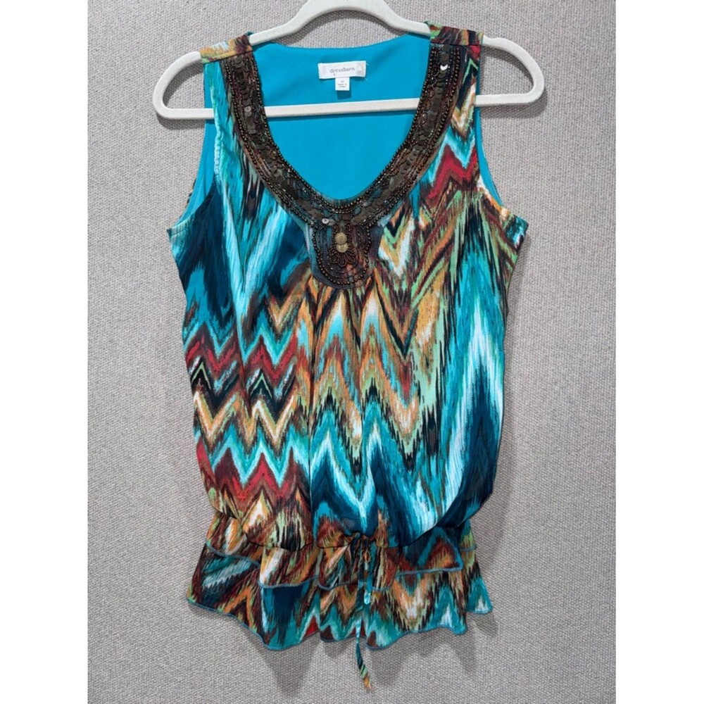 Dress Barn size medium BoHo Chic Sleeveless Blouse Beaded Neckline top